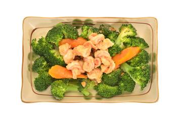 Serving Of Cooked Broccoli And Prawn