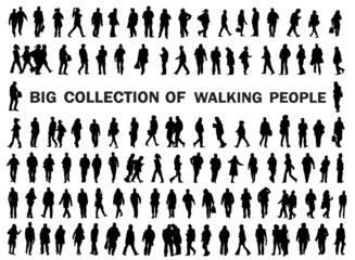Silhouettes walking, dancing, playing, skating, caring bags - obrazy, fototapety, plakaty