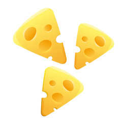 Cheese slices on white background.