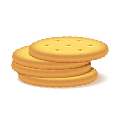 Stack of crackers on white background.