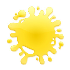 Yellow blotch isolated on white background. Paint or juice spot.