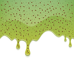 Drips of green kiwi jam on white background. Flowing liquid.