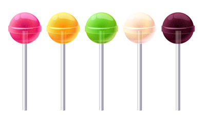 Set of glossy round colorful lollipops.