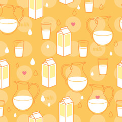 Seamless milk theme pattern.Yellow and red colors.