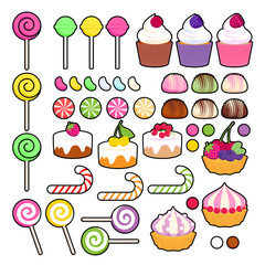 Set of vector sweets (candies) in simplified style