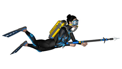Female Diver with Spear Gun