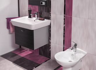 detail of modern bathroom with sink and bidet