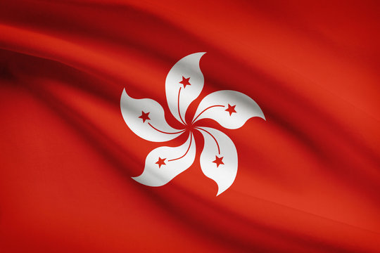 Series of ruffled flags. Hong Kong.