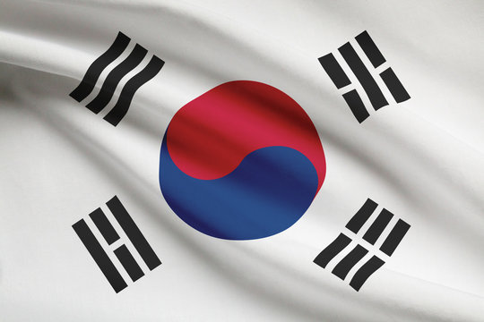 Series of ruffled flags. Republic of Korea.