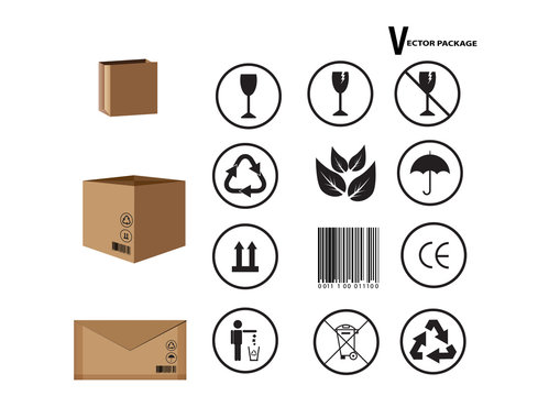 card board package and set of packing symbols