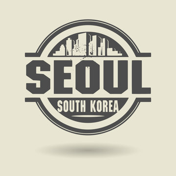 Stamp or label with text Seoul, South Korea inside, vector