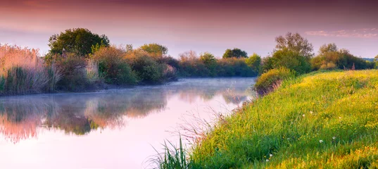 Poster Colorful summer panorama of the river © Andrew Mayovskyy