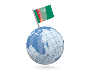 Globe with flag of turkmenistan