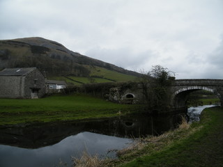Fototapeta premium Lakeside - Mountain, canal Bridge & Farmland