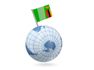 Globe with flag of zambia