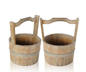 Old wooden bucket isolated