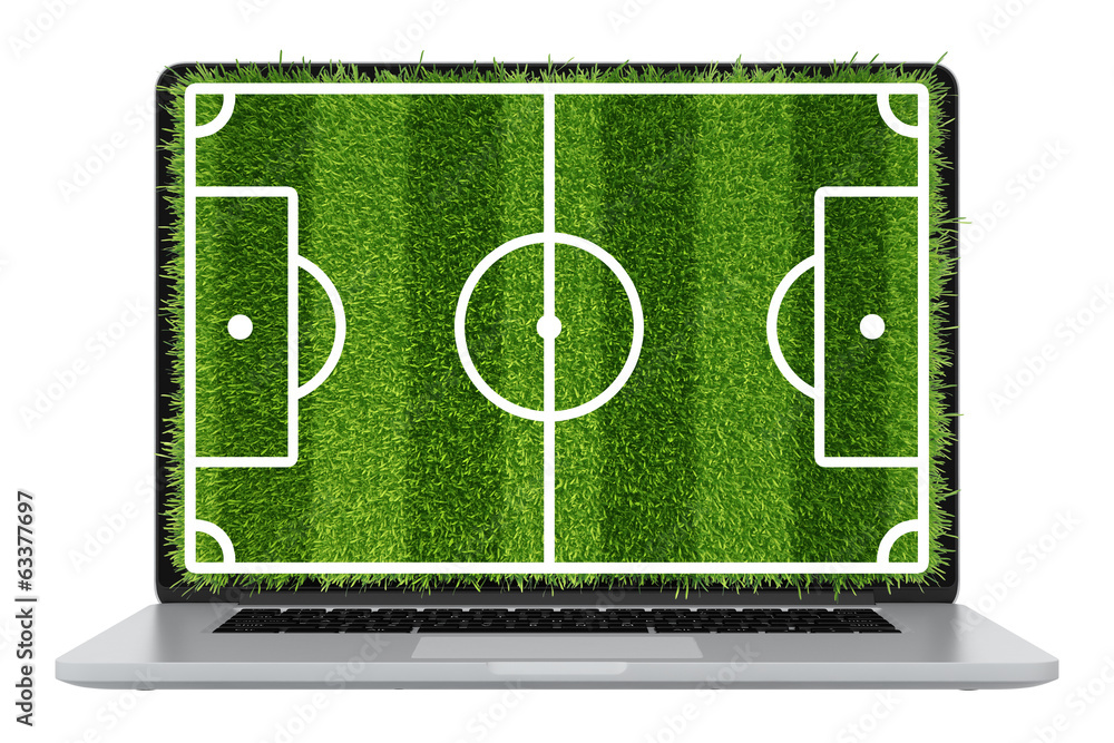 Sticker Modern laptop. football lawn grass