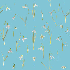 Cotton fabric Seamless Galanthus Nivalis Snow Bells