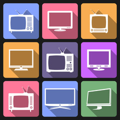 TV icons, flat design vector