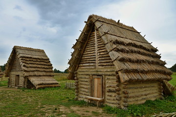 Fototapeta na wymiar A replica of an old Slavonic village