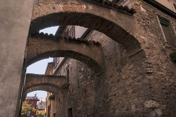 Fototapeta na wymiar Ancient buildings at Sirmione on Lake Garda Italy