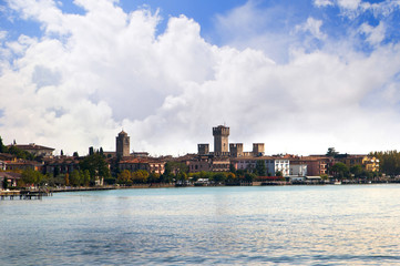 The Scalieri Castle and town of Sirmione on Lake Garda Italy