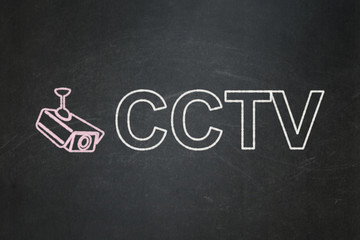 Protection concept: Cctv Camera and CCTV on chalkboard