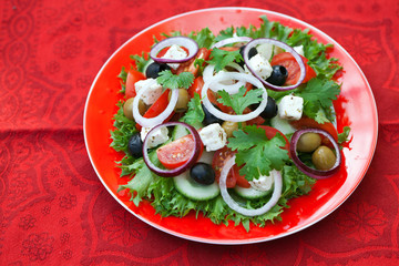 Fresh salad with tomatoes and cucumbers,