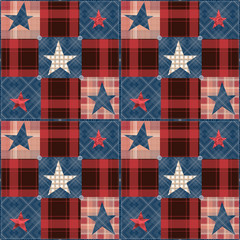 Obraz premium Checkered stars seamless red blue pattern