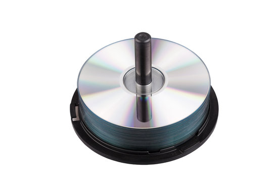Pile of CD DVD isolated on White - Stock Image