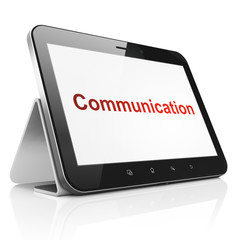 Advertising concept: Communication on tablet pc computer