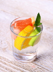 Tonic lemonade with grapefruit, lime, lemon and ice