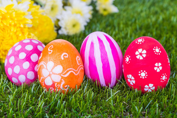 Easter Eggs on Fresh Green Grass