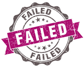 Failed violet grey grunge retro style seal on white