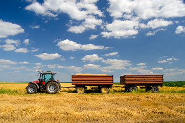 Naklejka premium Modern tractor on the agricultural field