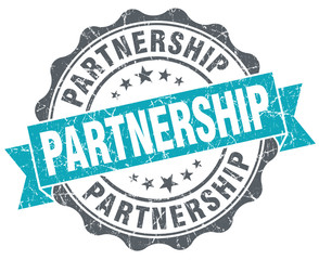 Partnership turquoise grunge retro style isolated seal