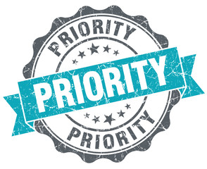 Priority turquoise grunge retro style isolated seal