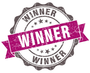 Winner violet grunge retro style isolated seal