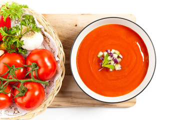 Traditional tomato soup. Gaspacho (cold summer soup).