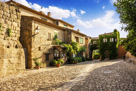 Typical street in Peratallada, medieval village,Catalonia, Spain