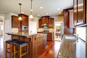Modern kitchen room with oak cabinets