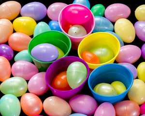Many Easter eggs and some plastic cups