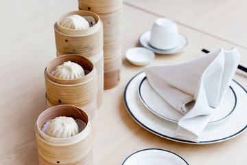 steamed Chinese bun in bamboo basket