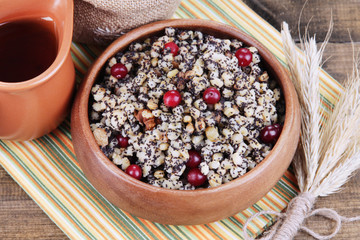 Bowl with kutia -  traditional Christmas sweet meal in Ukraine,