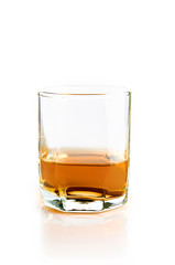 Empty glass with flowing whiskey