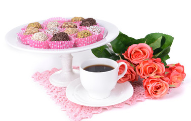 Set of chocolate candies isolated on white