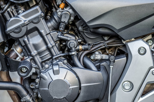 Motorcycle engine close-up detail background
