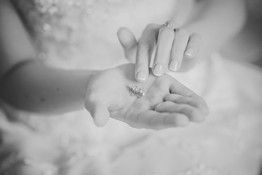 Wedding Ring On Bride Palm, Monotone