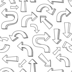 Sketchy black and white arrows and pointers seamless pattern