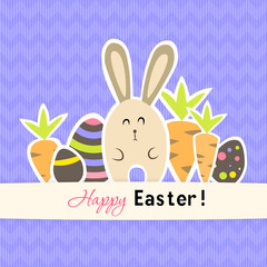 Easter purple card with carrots and rabbit
